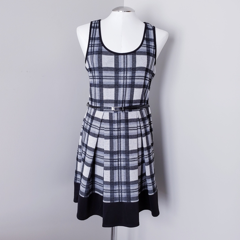 THREE HEARTS Black Gray Plaid Dress